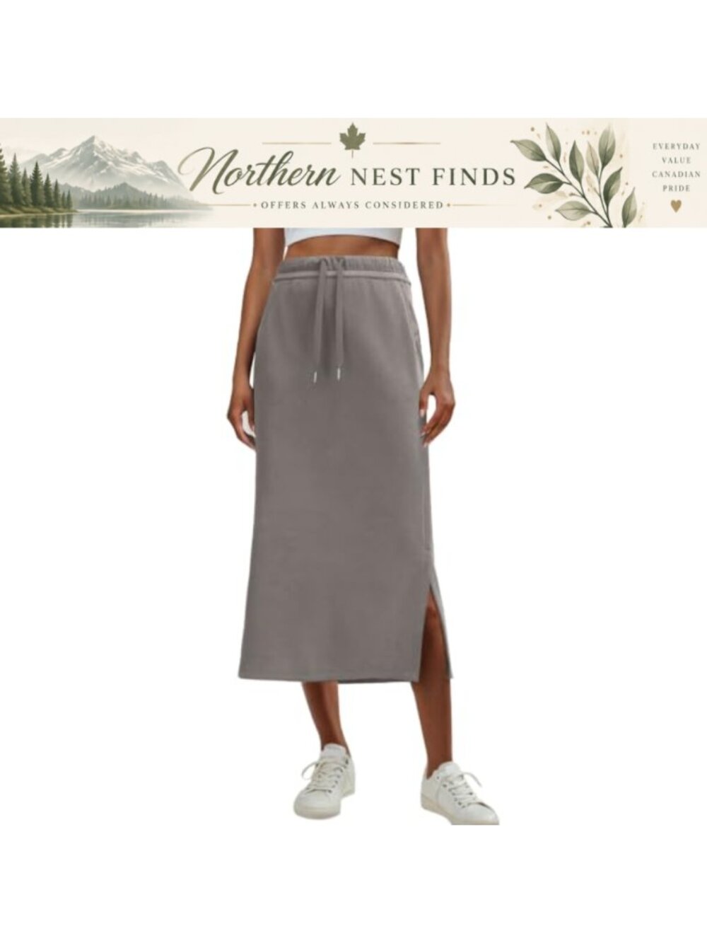 Women's High Waisted Maxi Skirt with Pockets Slit Drawstring Elastic Waist